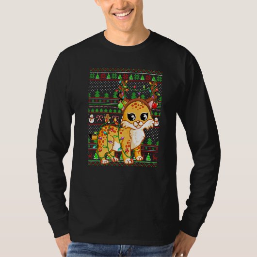 Ugly Xmas Sweater Style Lighting Bobcat Christmas T-shirt (Voorkant)