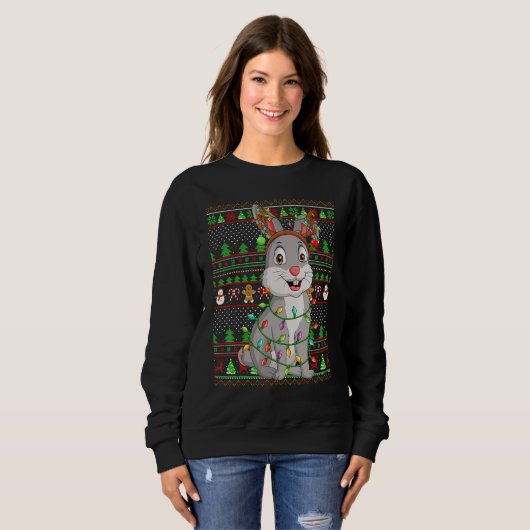 Ugly Xmas Sweater Style Lighting Bunny Christmas (Voorkant volledig)