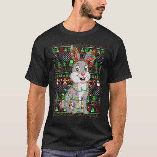 Ugly Xmas Sweater Style Lighting Bunny Christmas T-shirt (Voorkant)