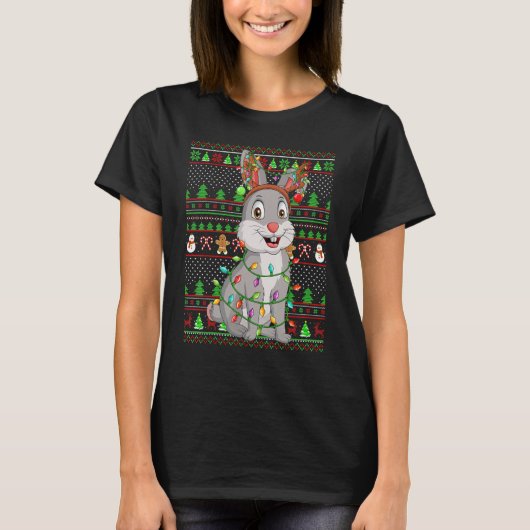 Ugly Xmas Sweater Style Lighting Bunny Christmas T-shirt (Voorkant)