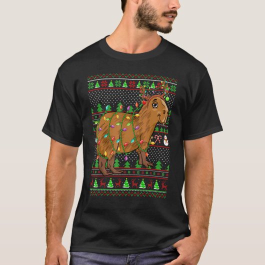 Ugly Xmas Sweater Style Lighting Capybara Christma T-shirt (Voorkant)