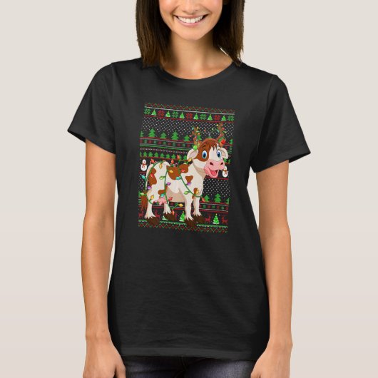 Ugly Xmas Sweater Style Lighting Cattle Christmas  T-shirt (Voorkant)