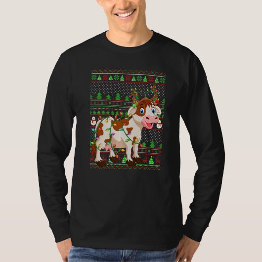 Ugly Xmas Sweater Style Lighting Cattle Christmas  T-shirt (Voorkant)