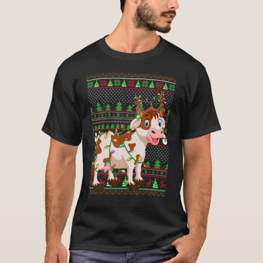 Ugly Xmas Sweater Style Lighting Cattle Christmas T-shirt (Voorkant)