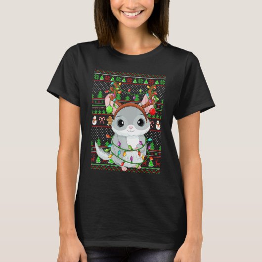Ugly Xmas Sweater Style Lighting Chinchilla Christ T-shirt (Voorkant)