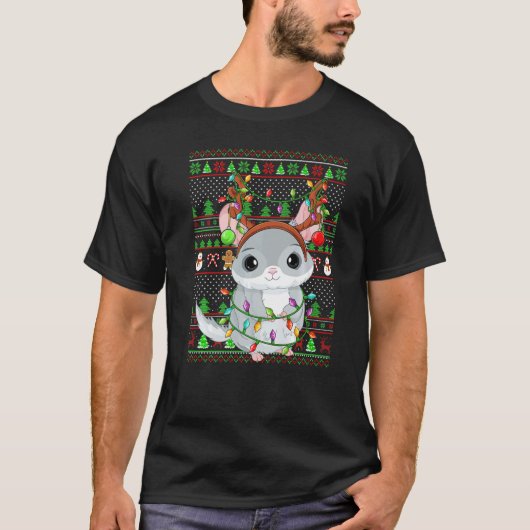 Ugly Xmas Sweater Style Lighting Chinchilla Christ T-shirt (Voorkant)