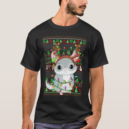 Ugly Xmas Sweater Style Lighting Chinchilla Christ T-shirt (Voorkant)