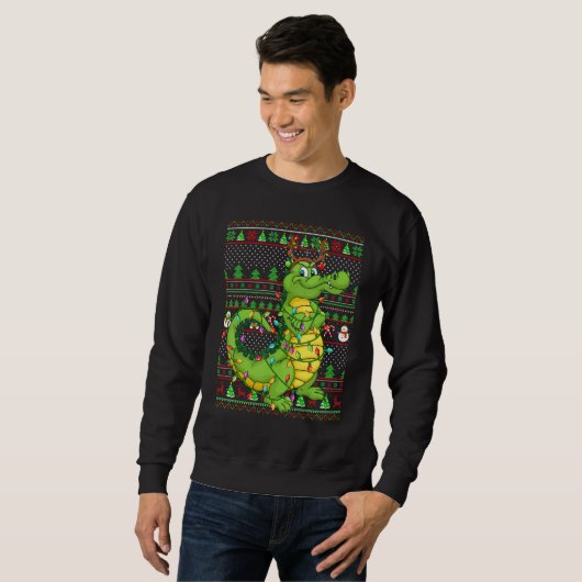 Ugly Xmas Sweater Style Lighting Crocodile Christm (Voorkant volledig)