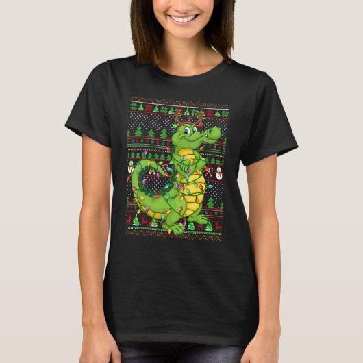 Ugly Xmas Sweater Style Lighting Crocodile Christm T-shirt (Voorkant)