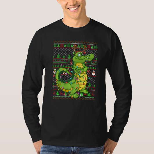 Ugly Xmas Sweater Style Lighting Crocodile Christm T-shirt (Voorkant)