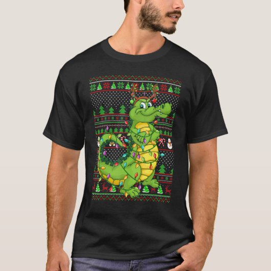 Ugly Xmas Sweater Style Lighting Crocodile Christm T-shirt (Voorkant)