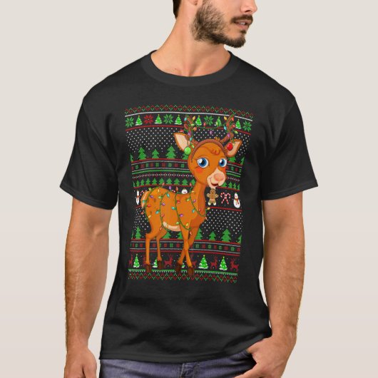 Ugly Xmas Sweater Style Lighting Deer Christmas T-shirt (Voorkant)