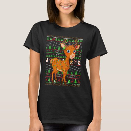 Ugly Xmas Sweater Style Lighting Deer Christmas T-shirt (Voorkant)