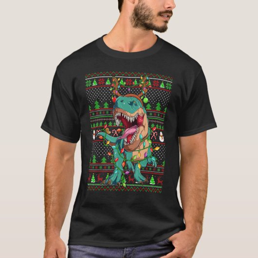 Ugly Xmas Sweater Style Lighting Dinosaur Christma T-shirt (Voorkant)
