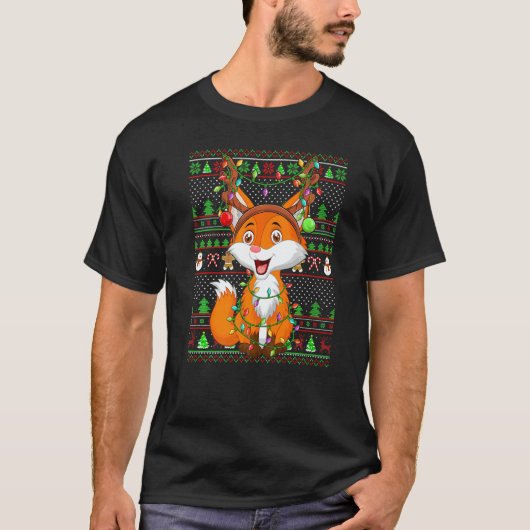 Ugly Xmas Sweater Style Lighting Fox Christmas T-shirt (Voorkant)