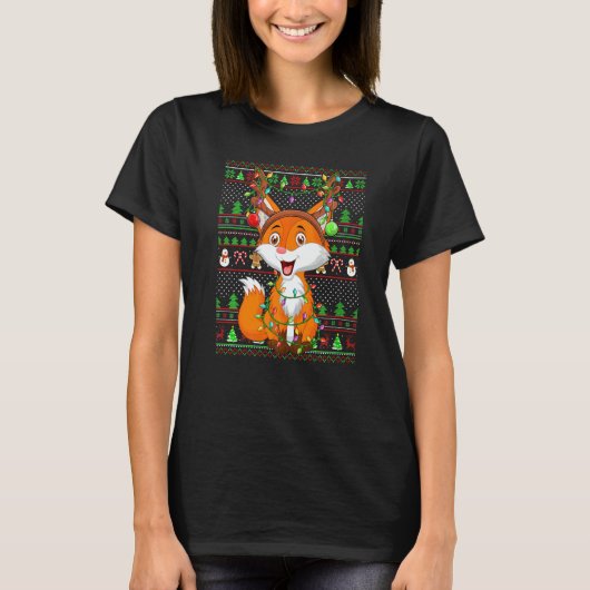 Ugly Xmas Sweater Style Lighting Fox Christmas T-shirt (Voorkant)