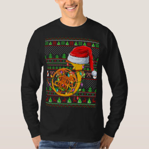Ugly Xmas Sweater Style Lighting French Horn Chris T-shirt