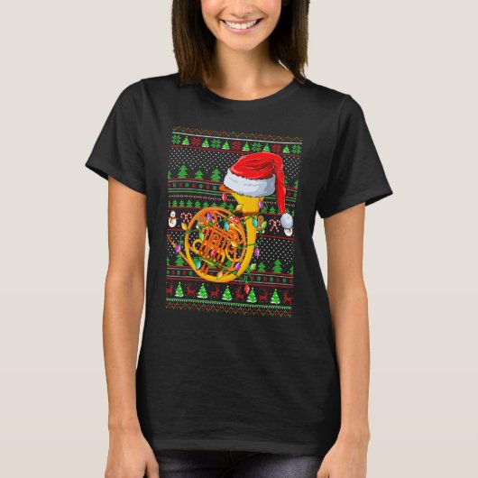 Ugly Xmas Sweater Style Lighting French Horn Chris T-shirt (Voorkant)