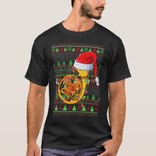 Ugly Xmas Sweater Style Lighting French Horn Chris T-shirt (Voorkant)