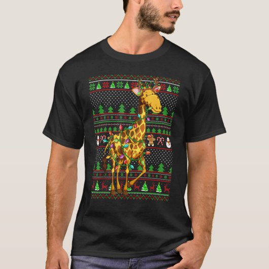 Ugly Xmas Sweater Style Lighting Giraffe Christmas T-shirt (Voorkant)