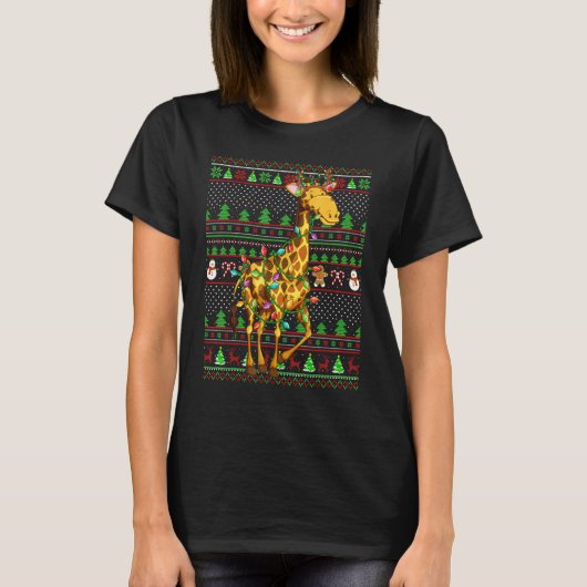 Ugly Xmas Sweater Style Lighting Giraffe Christmas T-shirt (Voorkant)