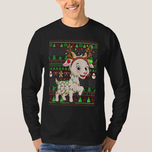 Ugly Xmas Sweater Style Lighting Goat Christmas T-shirt (Voorkant)
