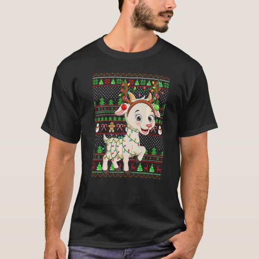 Ugly Xmas Sweater Style Lighting Goat Christmas T-shirt (Voorkant)