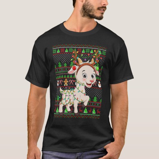 Ugly Xmas Sweater Style Lighting Goat Christmas T-shirt (Voorkant)