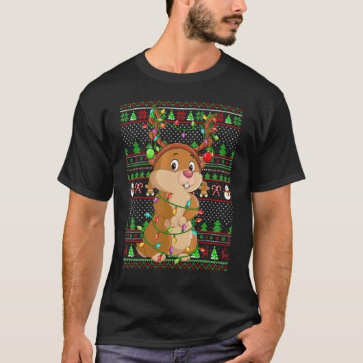 Ugly Xmas Sweater Style Lighting Gopher Christmas T-shirt (Voorkant)
