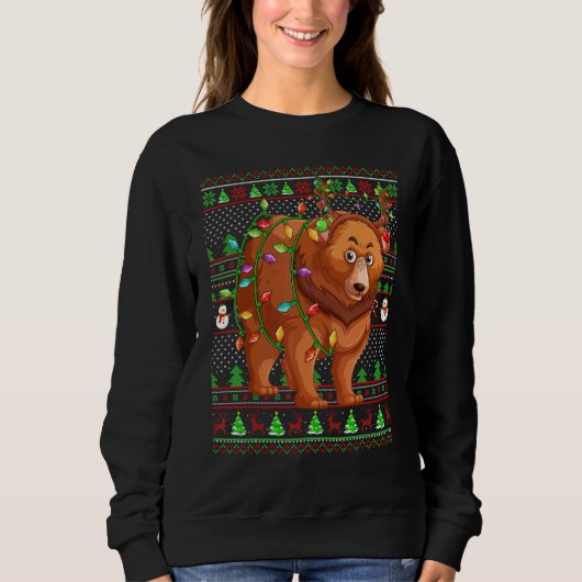 Ugly Xmas Sweater Style Lighting Grizzly Bear Chri (Voorkant)