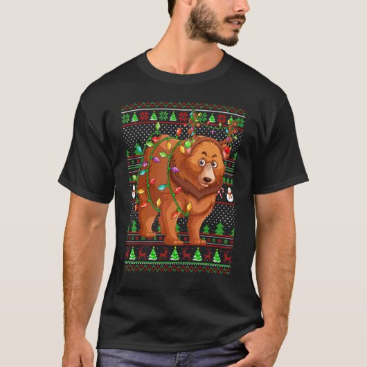 Ugly Xmas Sweater Style Lighting Grizzly Bear Chri T-shirt (Voorkant)