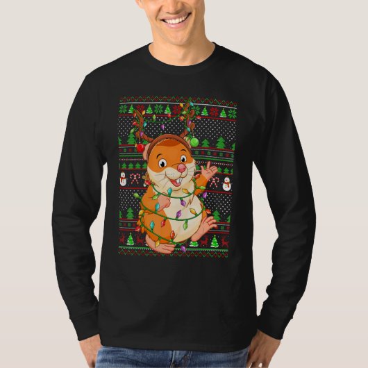 Ugly Xmas Sweater Style Lighting Hamster Christmas T-shirt (Voorkant)
