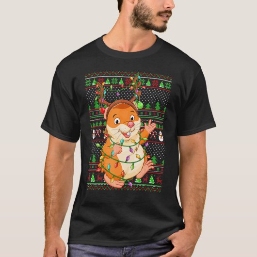 Ugly Xmas Sweater Style Lighting Hamster Christmas T-shirt (Voorkant)