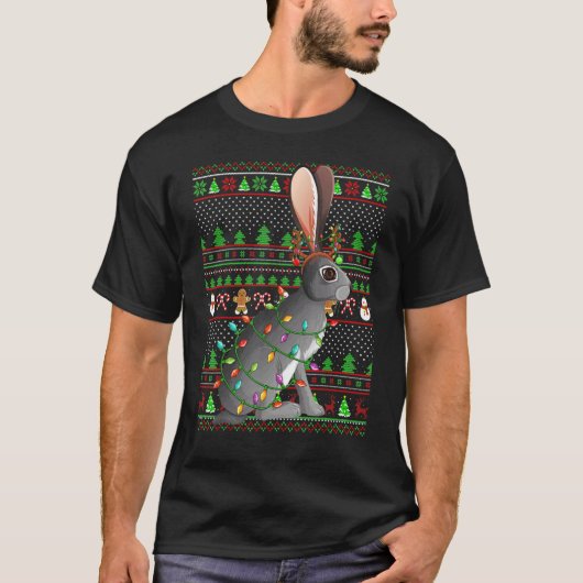 Ugly Xmas Sweater Style Lighting Hare Christmas T-shirt (Voorkant)