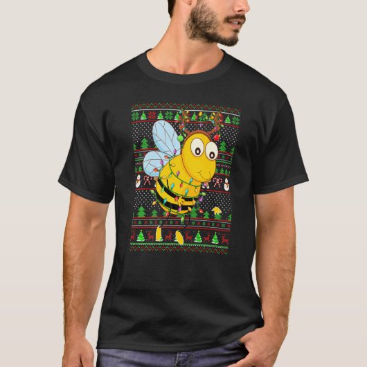 Ugly Xmas Sweater Style Lighting Honeybee Christma T-shirt (Voorkant)