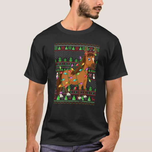 Ugly Xmas Sweater Style Lighting Horse Christmas T-shirt (Voorkant)