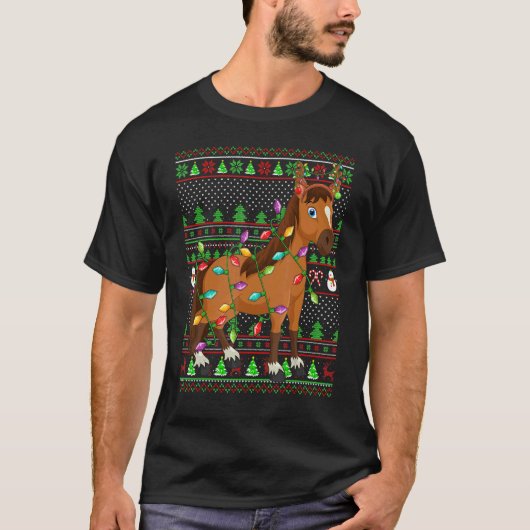 Ugly Xmas Sweater Style Lighting Horse Christmas T-shirt (Voorkant)