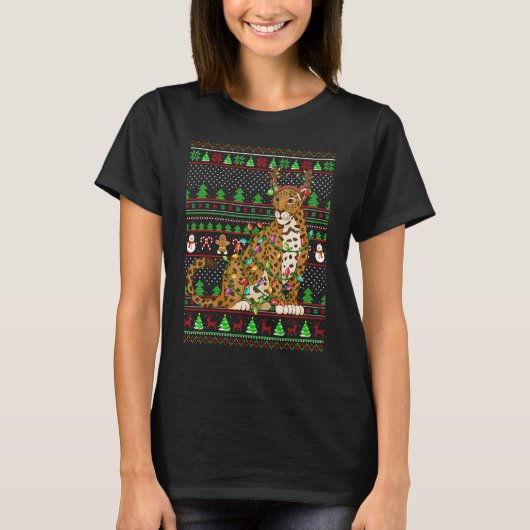 Ugly Xmas Sweater Style Lighting Jaguar Christmas T-shirt (Voorkant)