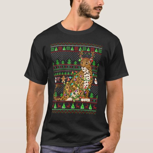 Ugly Xmas Sweater Style Lighting Jaguar Christmas T-shirt (Voorkant)