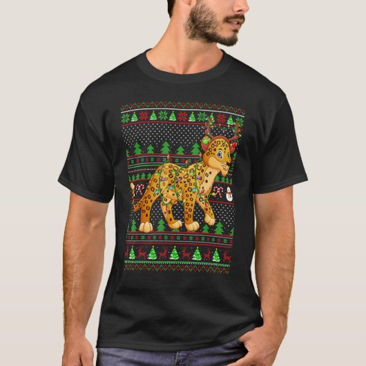 Ugly Xmas Sweater Style Lighting Leopard Christmas T-shirt (Voorkant)