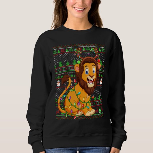 Ugly Xmas Sweater Style Lighting Lion Christmas (Voorkant)