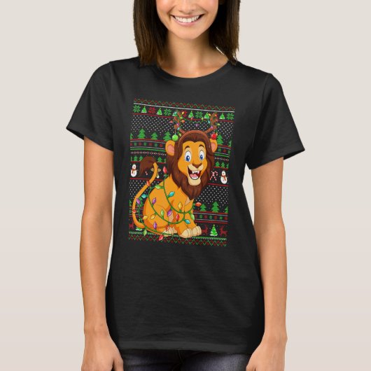 Ugly Xmas Sweater Style Lighting Lion Christmas T-shirt (Voorkant)