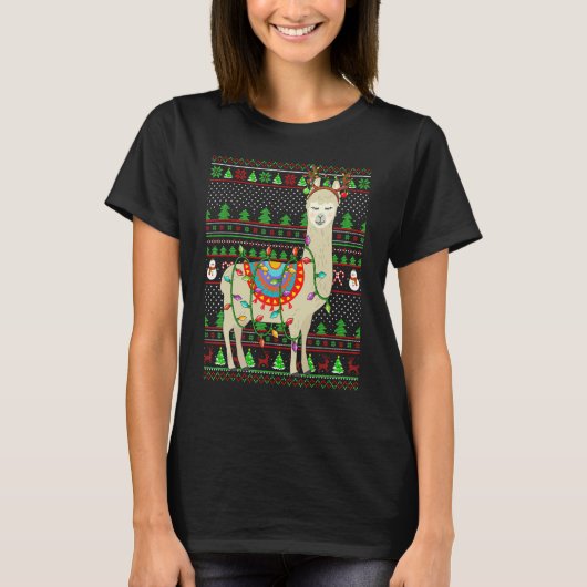 Ugly Xmas Sweater Style Lighting Llama Christmas T-shirt (Voorkant)