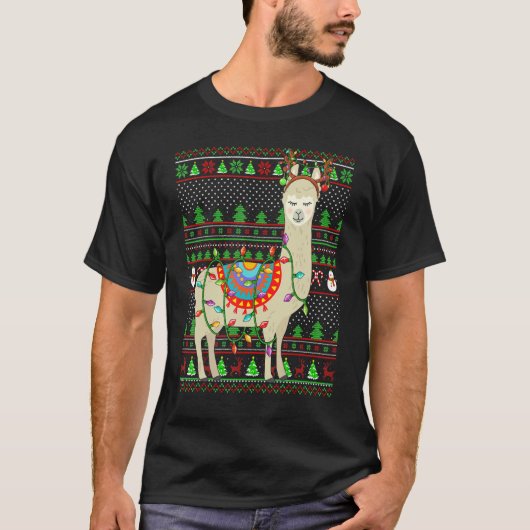 Ugly Xmas Sweater Style Lighting Llama Christmas T-shirt (Voorkant)