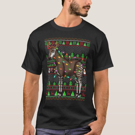 Ugly Xmas Sweater Style Lighting Okapi Christmas T-shirt (Voorkant)