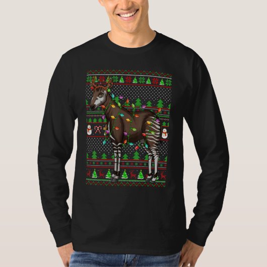 Ugly Xmas Sweater Style Lighting Okapi Christmas T-shirt (Voorkant)