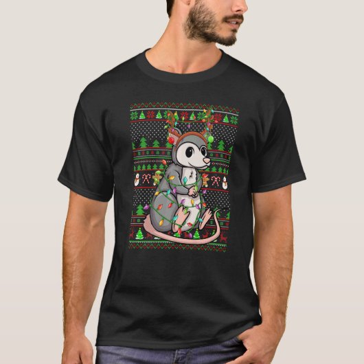 Ugly Xmas Sweater Style Lighting Opossum Christmas T-shirt (Voorkant)