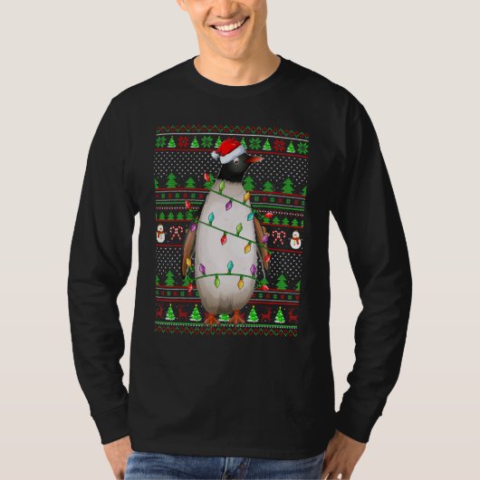 Ugly Xmas Sweater Style Lighting Penguin Bird Chri T-shirt (Voorkant)