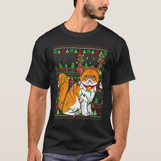 Ugly Xmas Sweater Style Lighting Persian Cat Chris T-shirt (Voorkant)