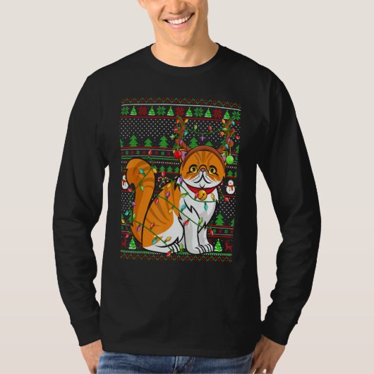 Ugly Xmas Sweater Style Lighting Persian Cat Chris T-shirt (Voorkant)